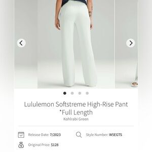Lululemon Softstreme HR Pant 31" Full Length Kohlrabi Green Sz 2